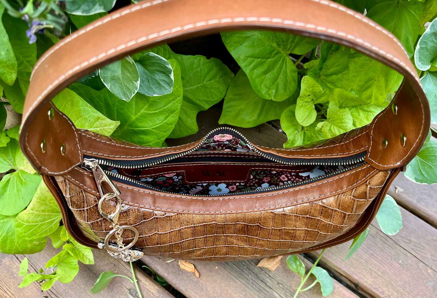 Croc Embossed and Cognac Leather Purse