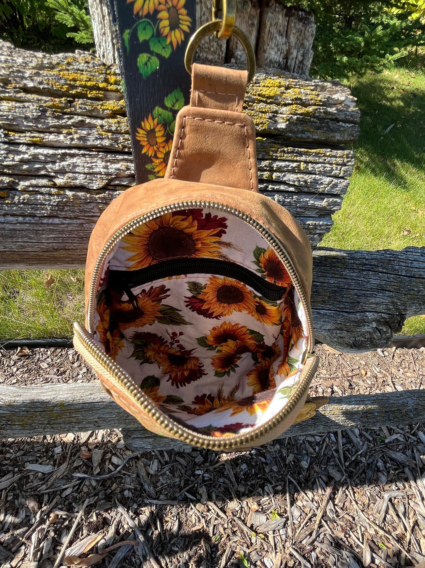 Sunflower Embroidered Leather Sling Bag