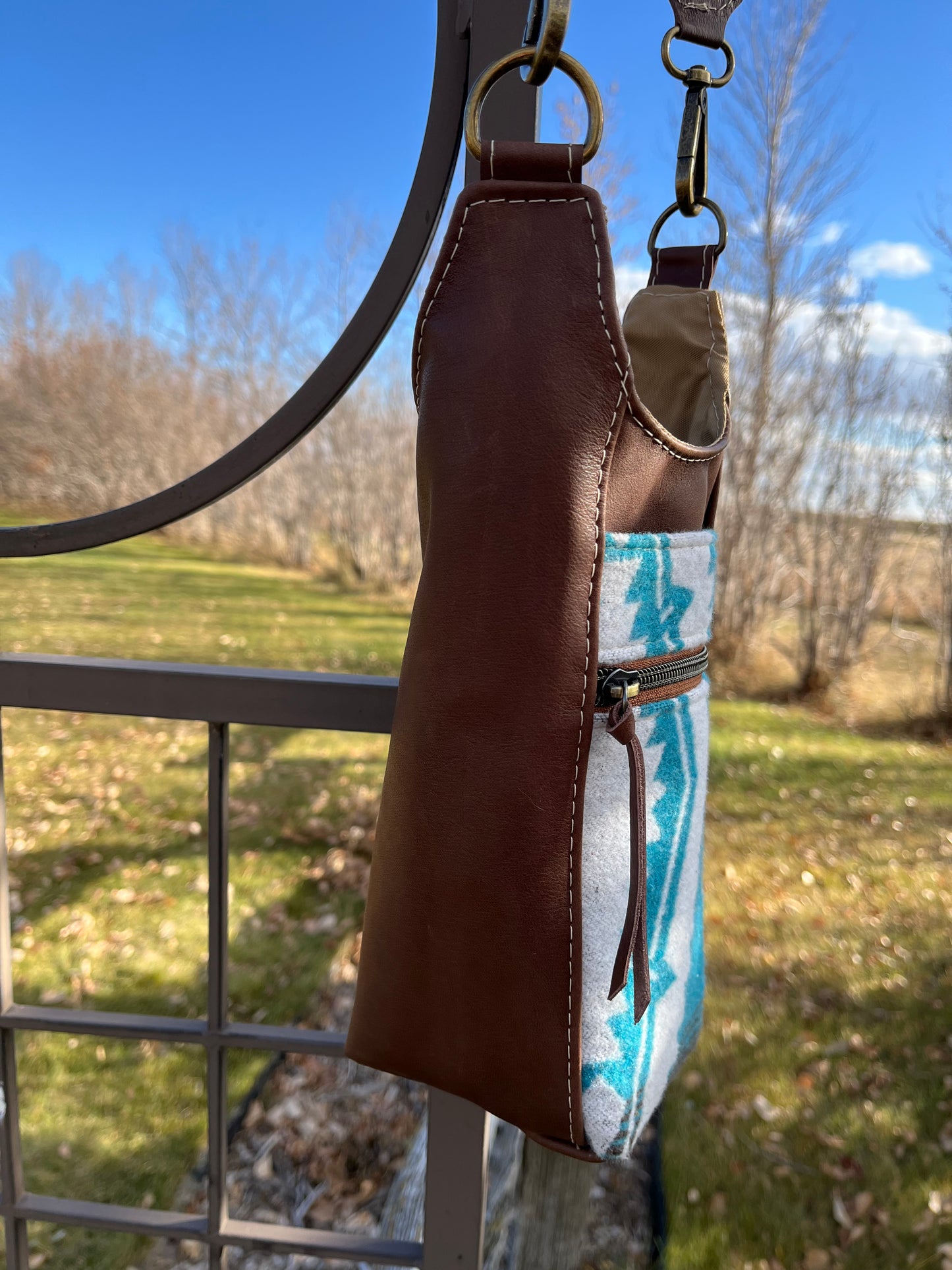 Leather and Wool Water Bottle Crossbody Bag
