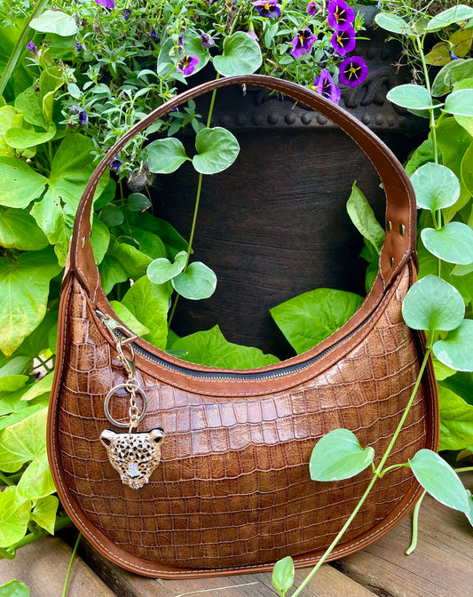 Croc Embossed and Cognac Leather Purse