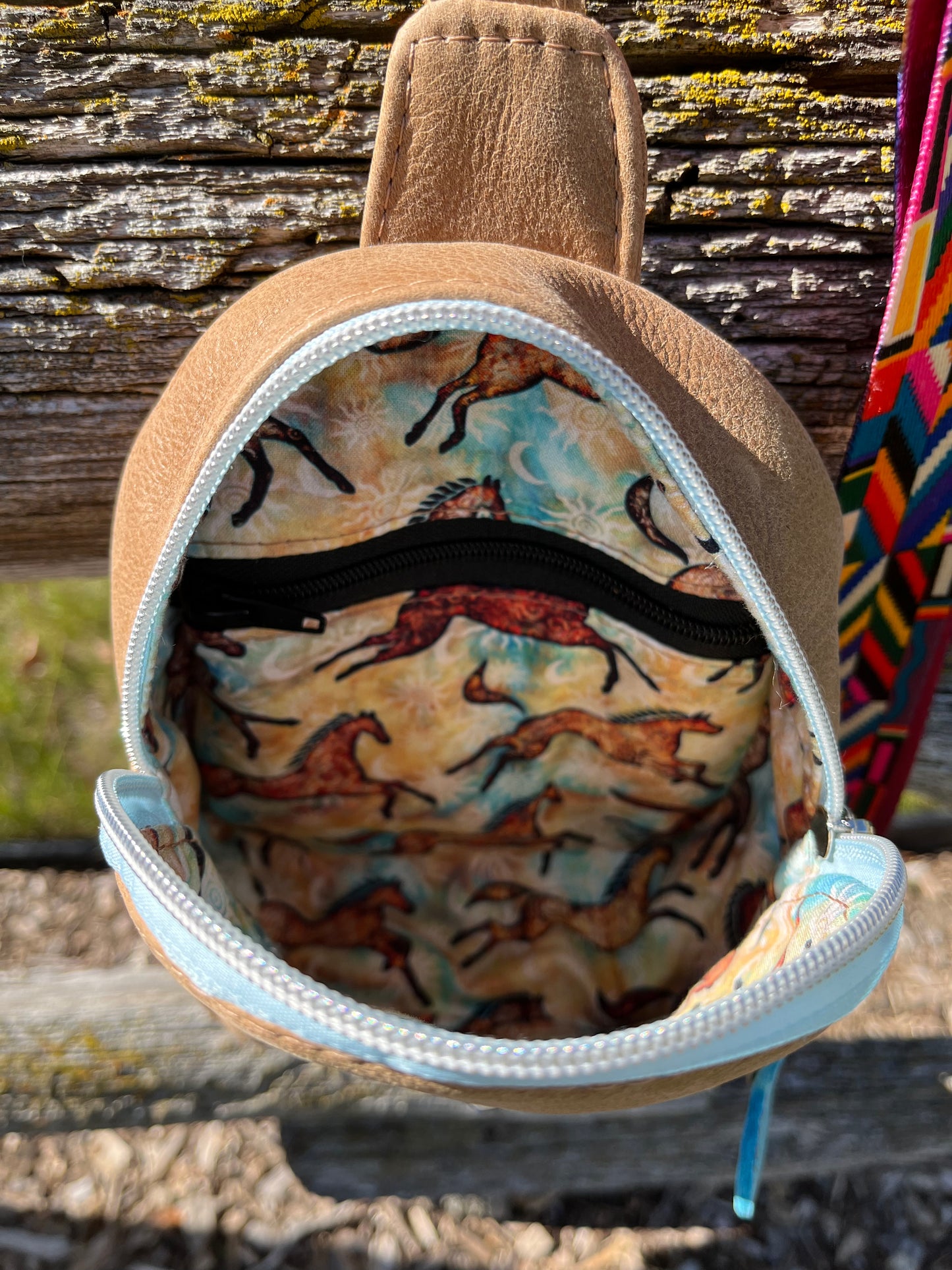 Horse Embroidered Leather Sling Bag