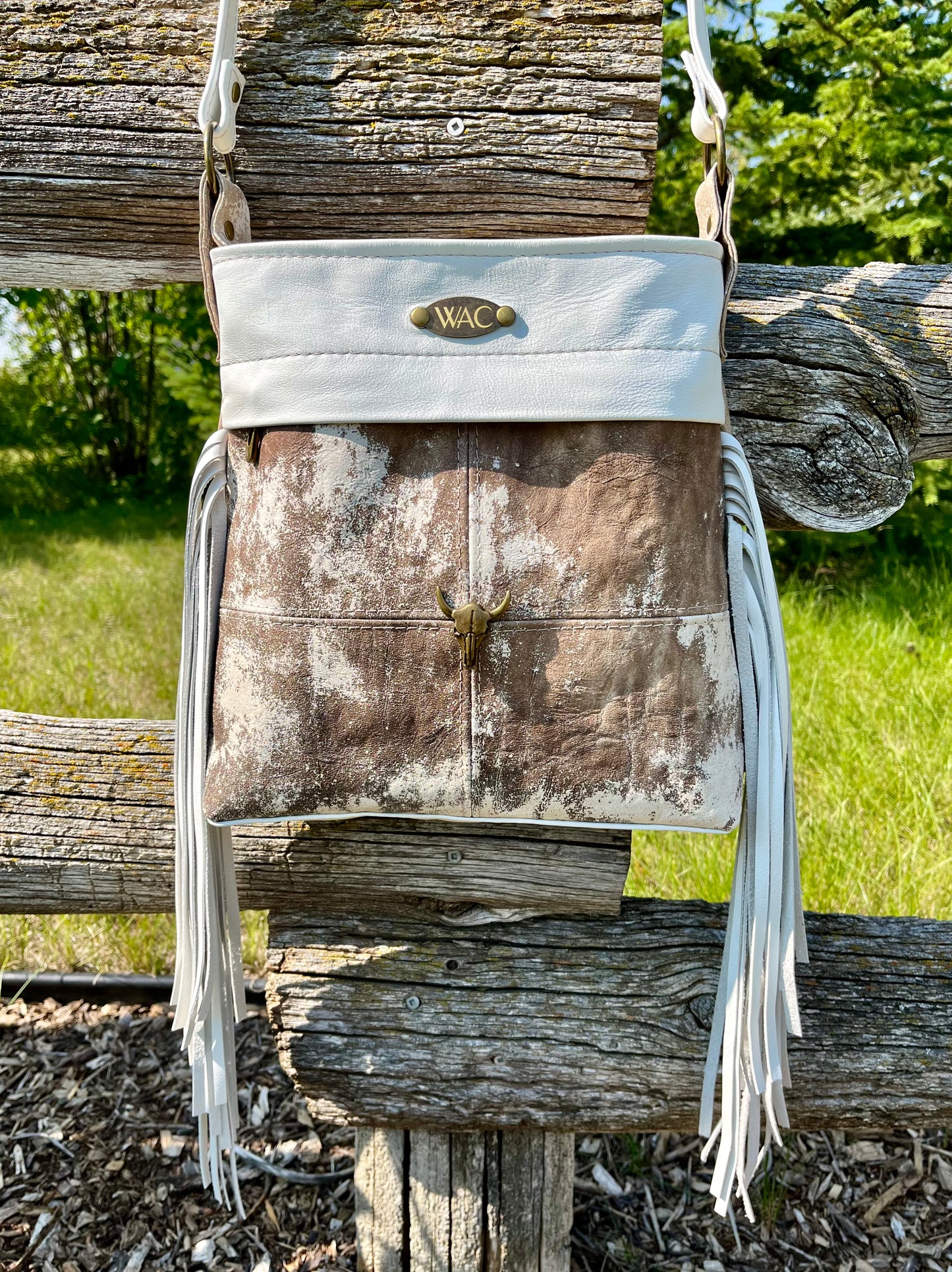 Marbled Leather Fringe Crossbody Purse and Wallet Set