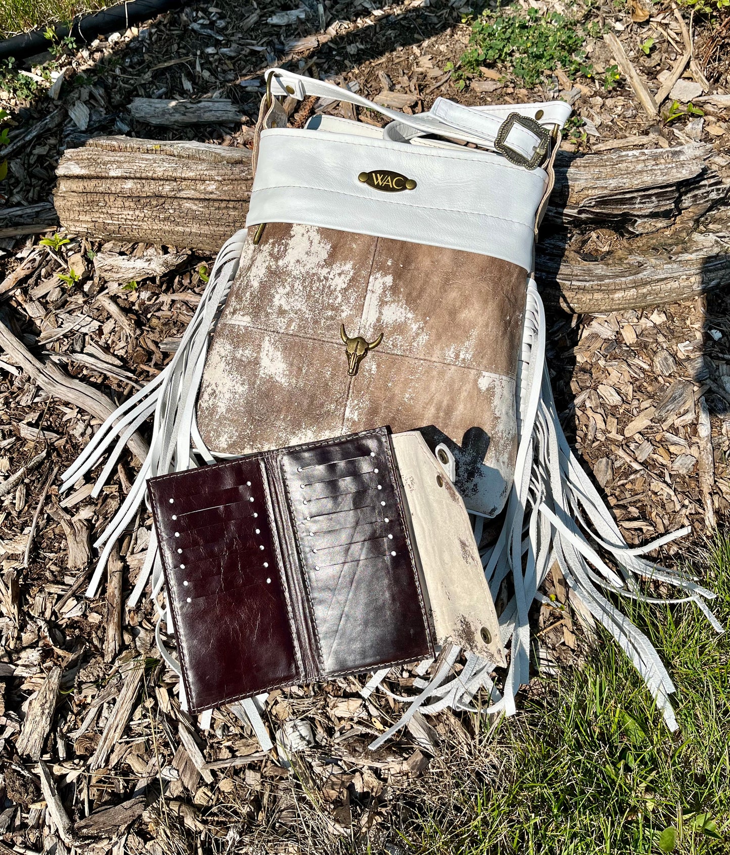 Marbled Leather Fringe Crossbody Purse and Wallet Set