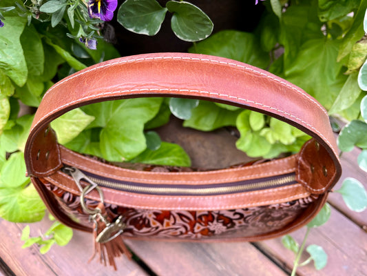 Floral Embossed and Cognac Leather Purse