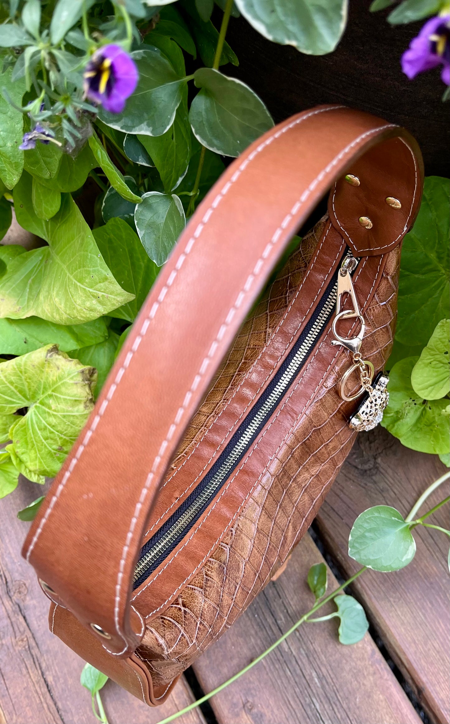 Croc Embossed and Cognac Leather Purse