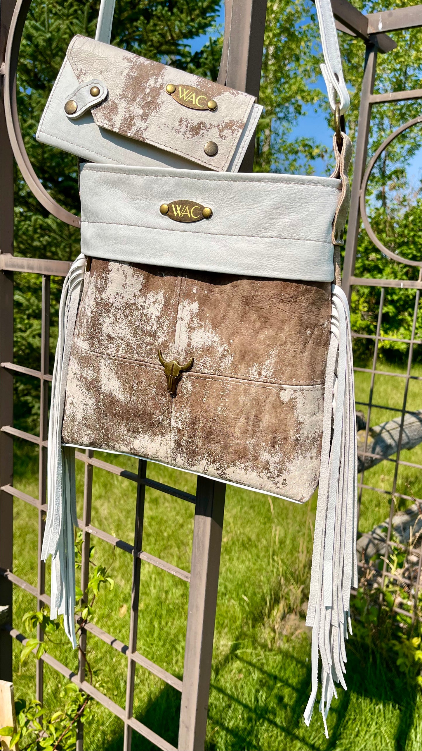 Marbled Leather Fringe Crossbody Purse and Wallet Set