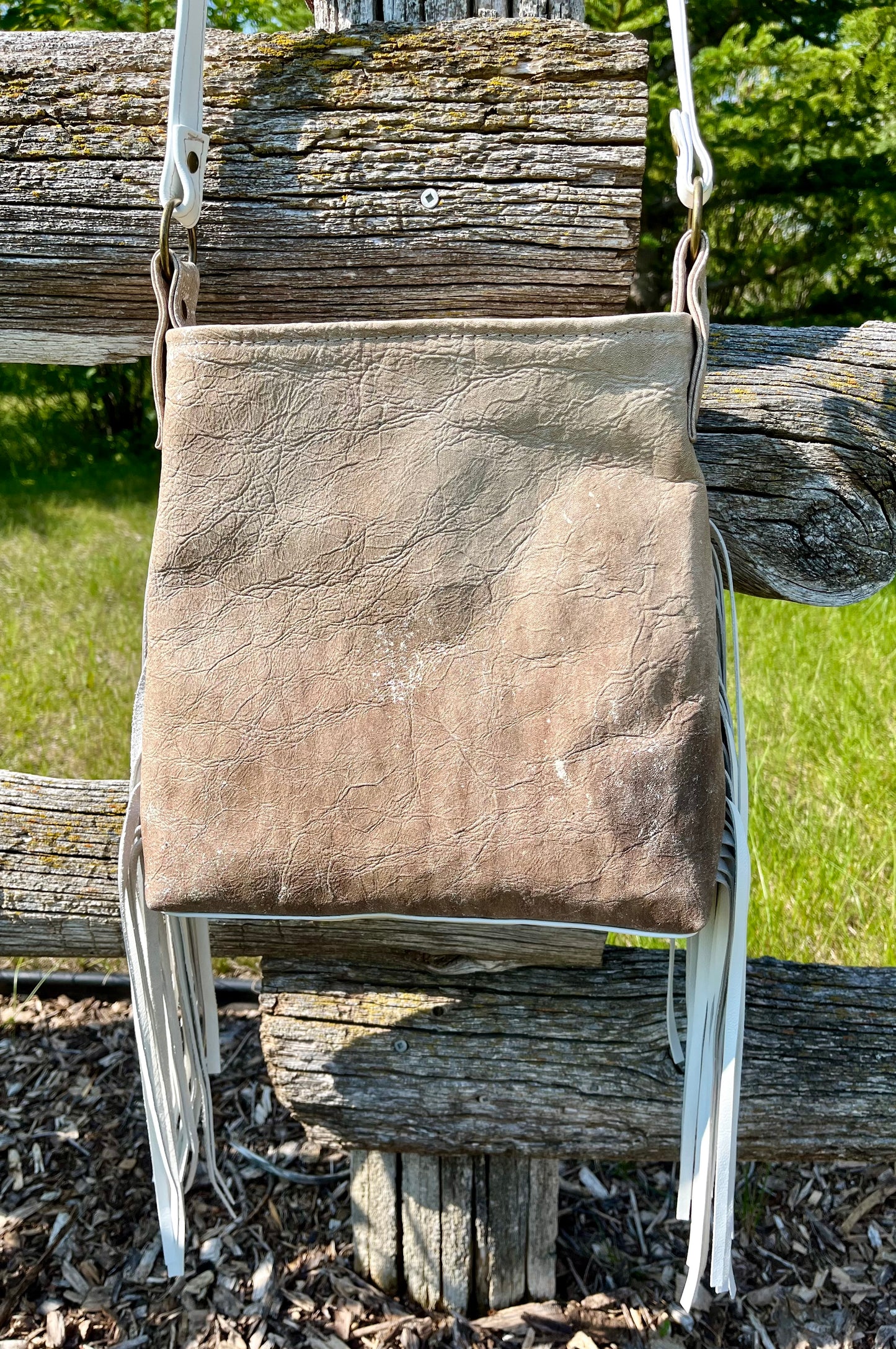 Marbled Leather Fringe Crossbody Purse and Wallet Set