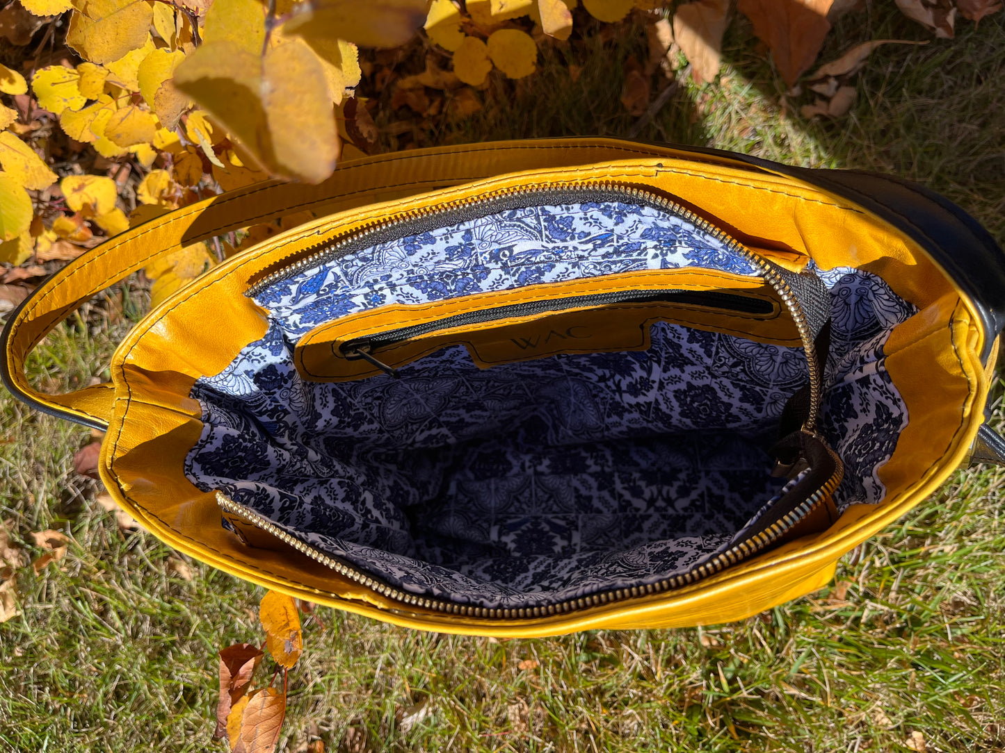 Mustard and Navy Blue Leather Purse