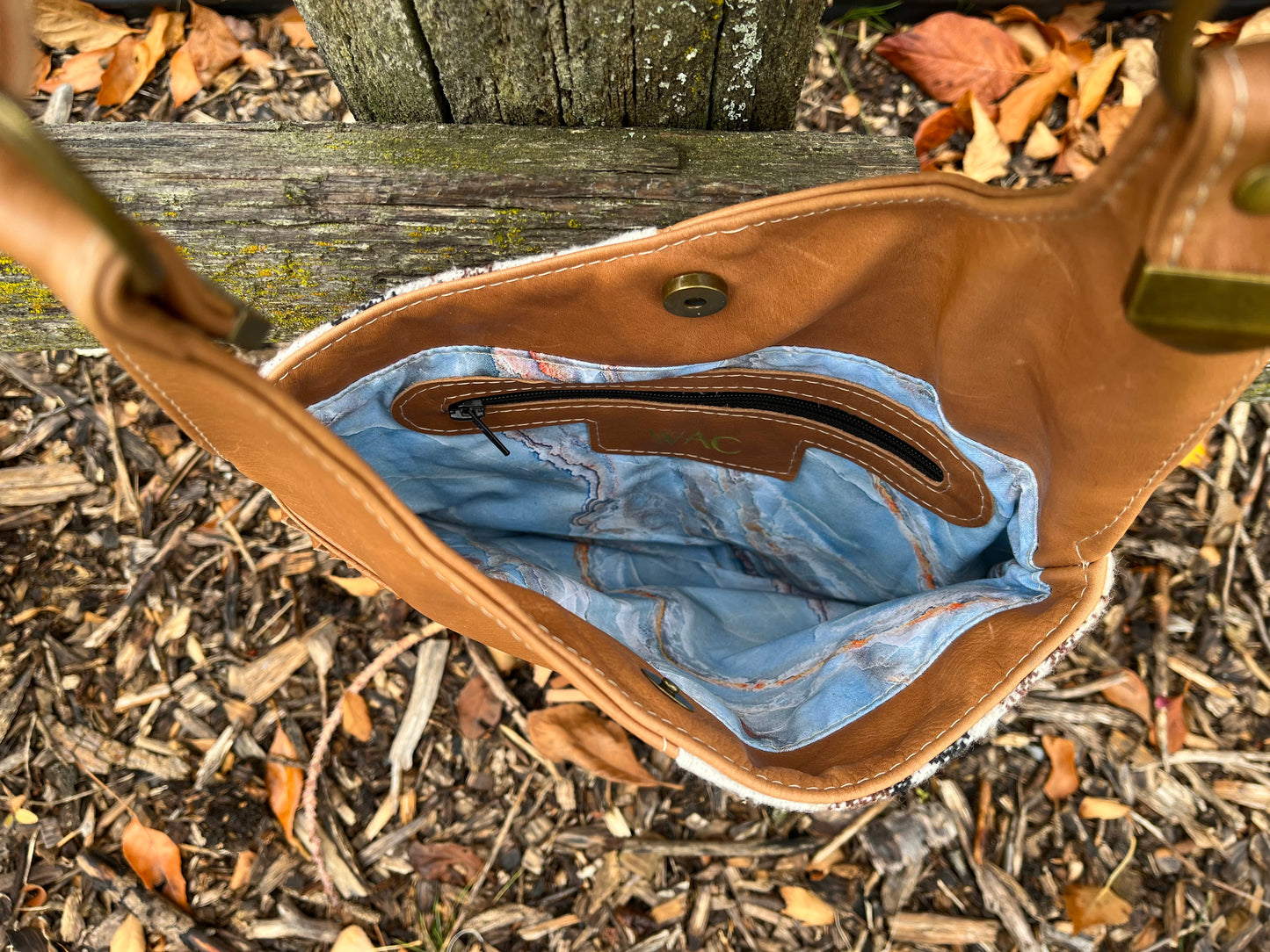 Fringe Chestnut Brown Leather and Wool Crossbody Purse