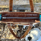 Brown Leather and Turquoise Wool Tote