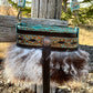 Mongolian Sheepskin Teal Embossed Leather Crossbody Purse