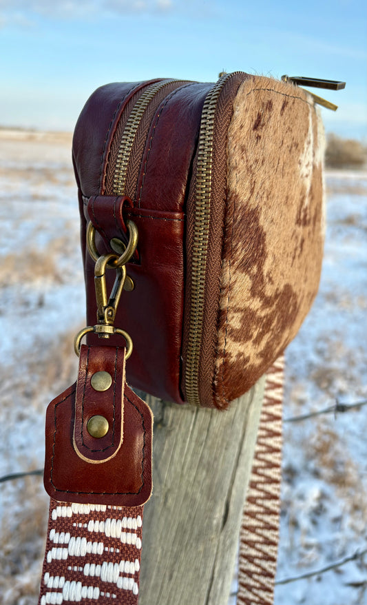 Brown Leather and Hair on Hide Crossbody Bag