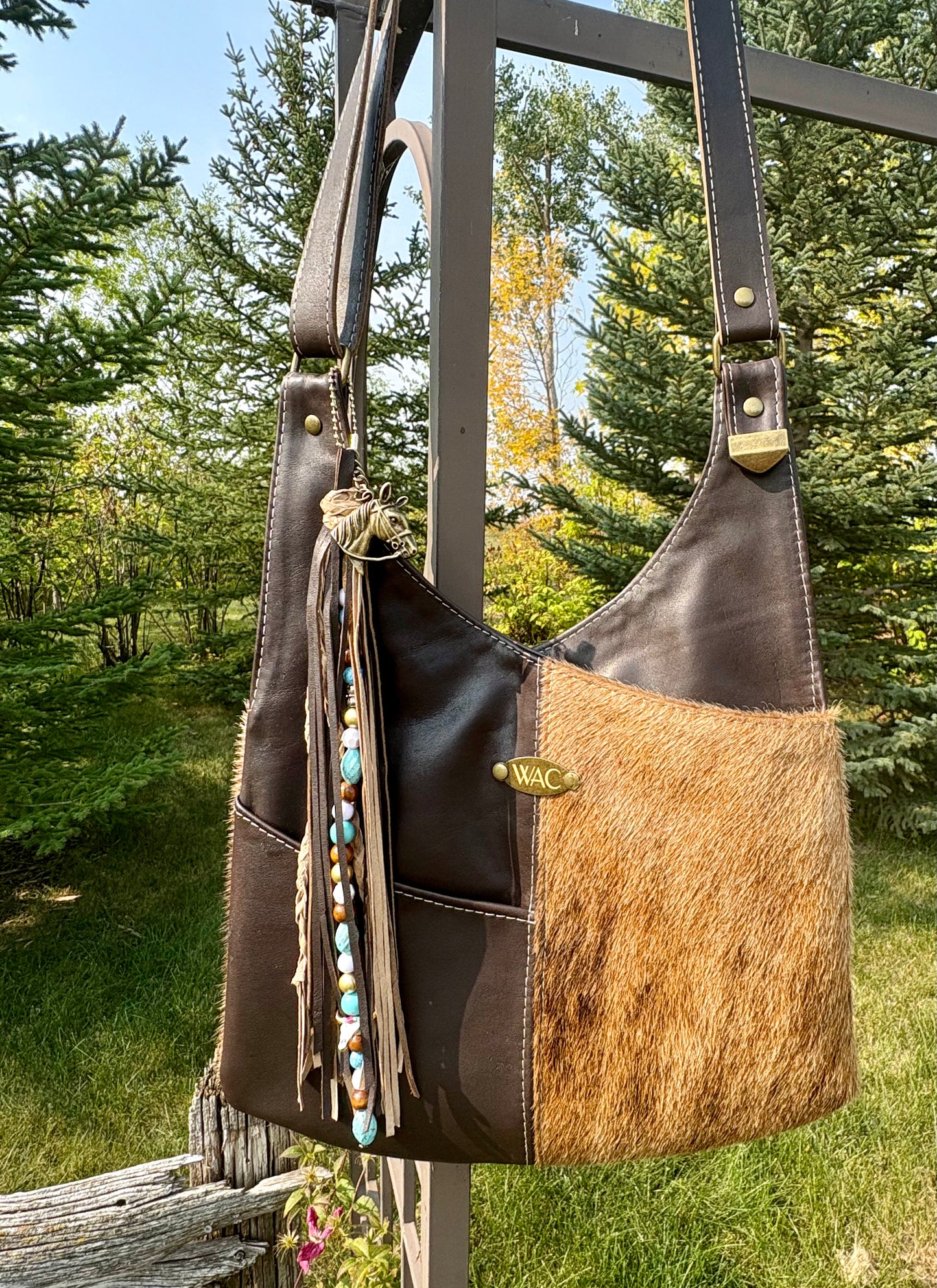 Brindle Hair on Hide and Chocolate Leather Crossbody Purse