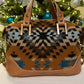 Cognac Leather and Wool Handbag