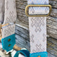 Teal and Brown Leather and Wool Handbag