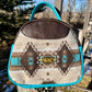 Teal and Brown Leather and Wool Handbag