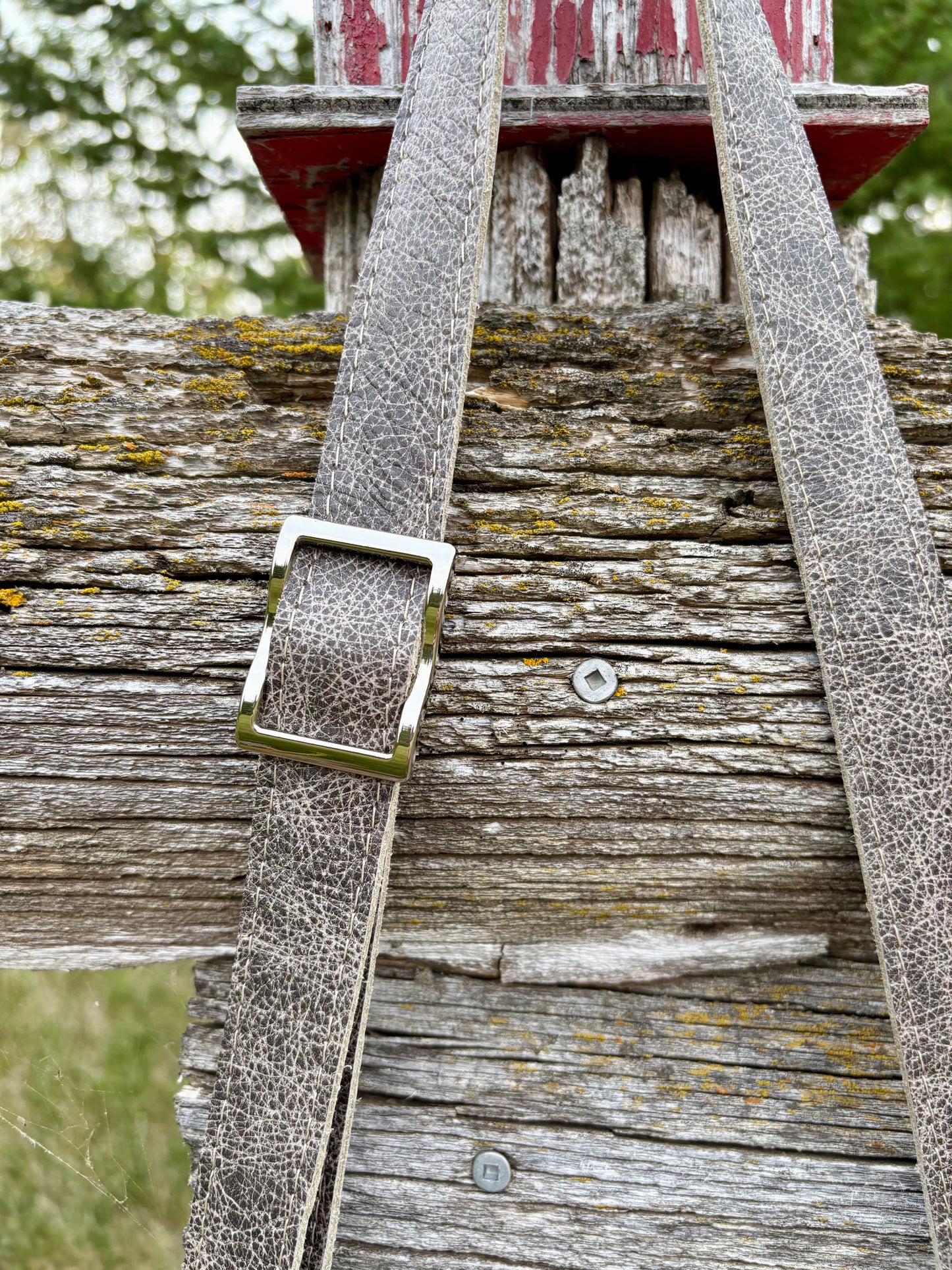 Grey Mottled Leather and Embossed Leather Crossbody Purse