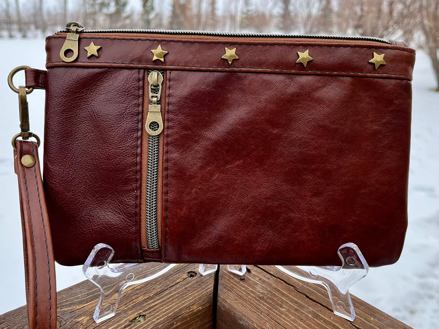 Chestnut Leather Wristlet