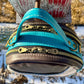 Teal and Brown Leather and Wool Handbag