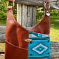Chestnut Leather and Blue Wool Crossbody Purse