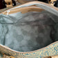 Floral Teal and Tan Leather Barrel Bag