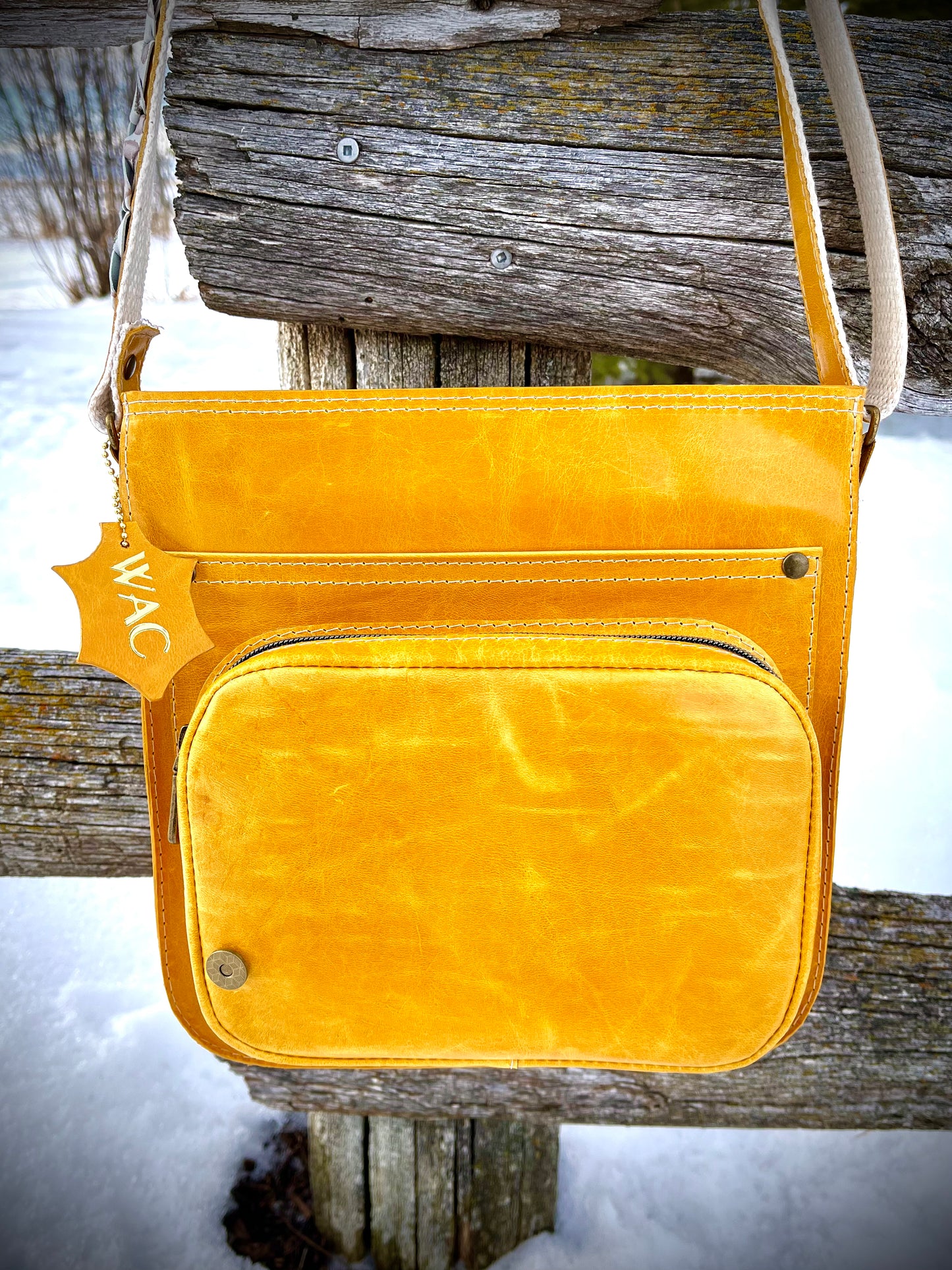 Yellow Leather with Floral Leather Flap Purse