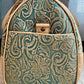 Floral Teal and Tan Leather Barrel Bag