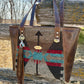 Brown Leather and Turquoise Wool Tote