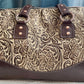 Chocolate Floral Embossed Barrel Bag