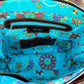 Brown Leather and Turquoise Wool Tote