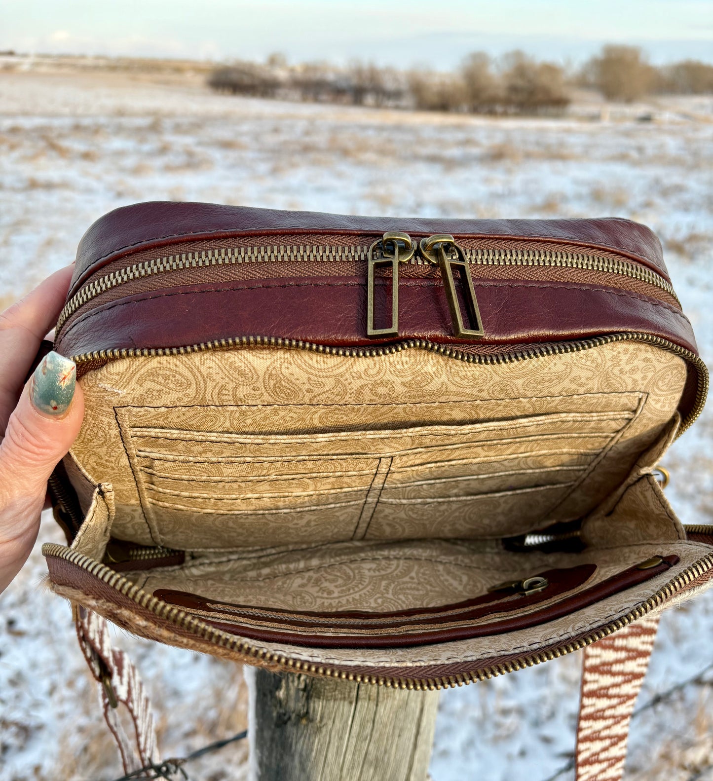 Brown Leather and Hair on Hide Crossbody Bag