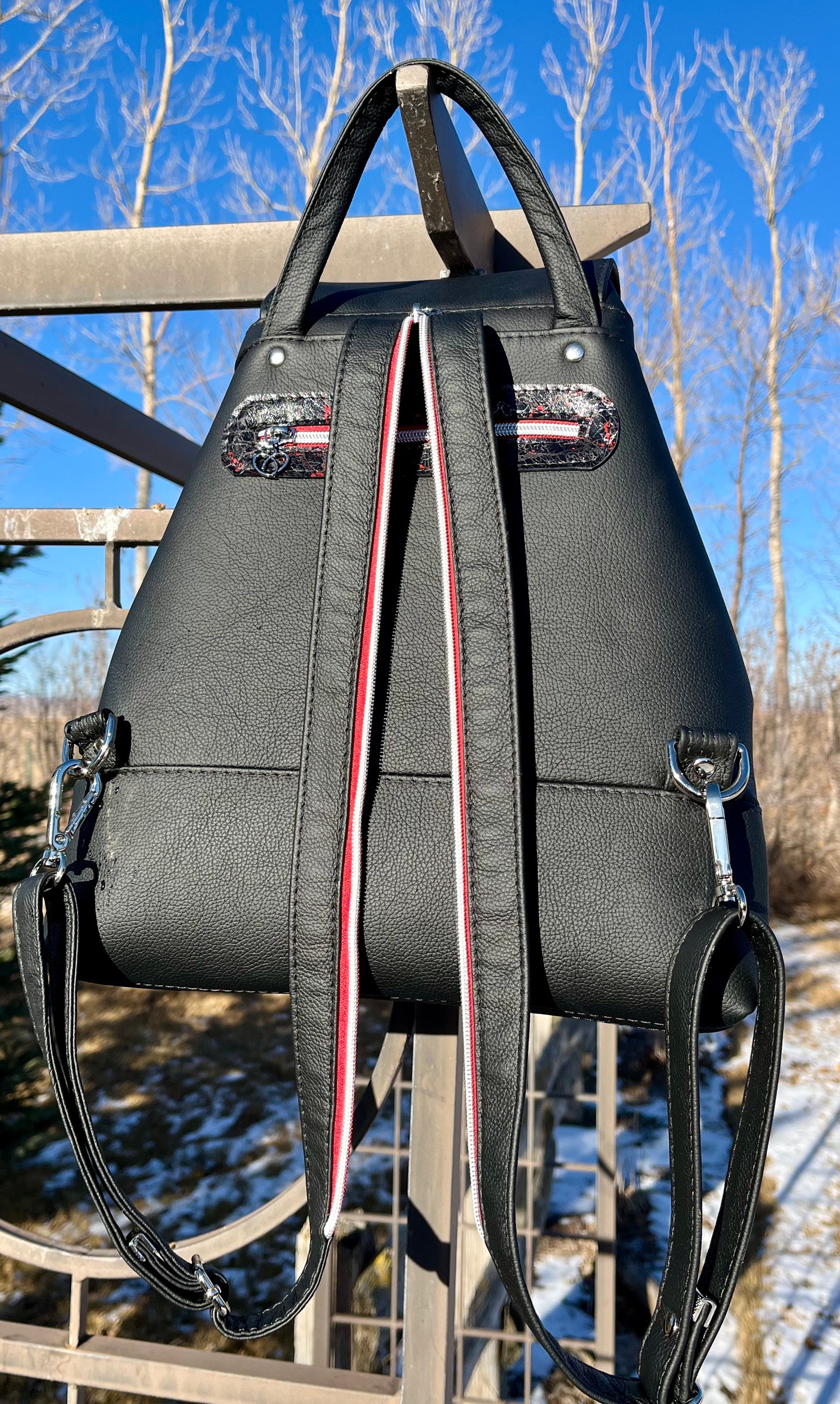 Splatter Ink and Black Leather Convertible Sling/Backpack