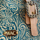 Floral Teal and Tan Leather Barrel Bag