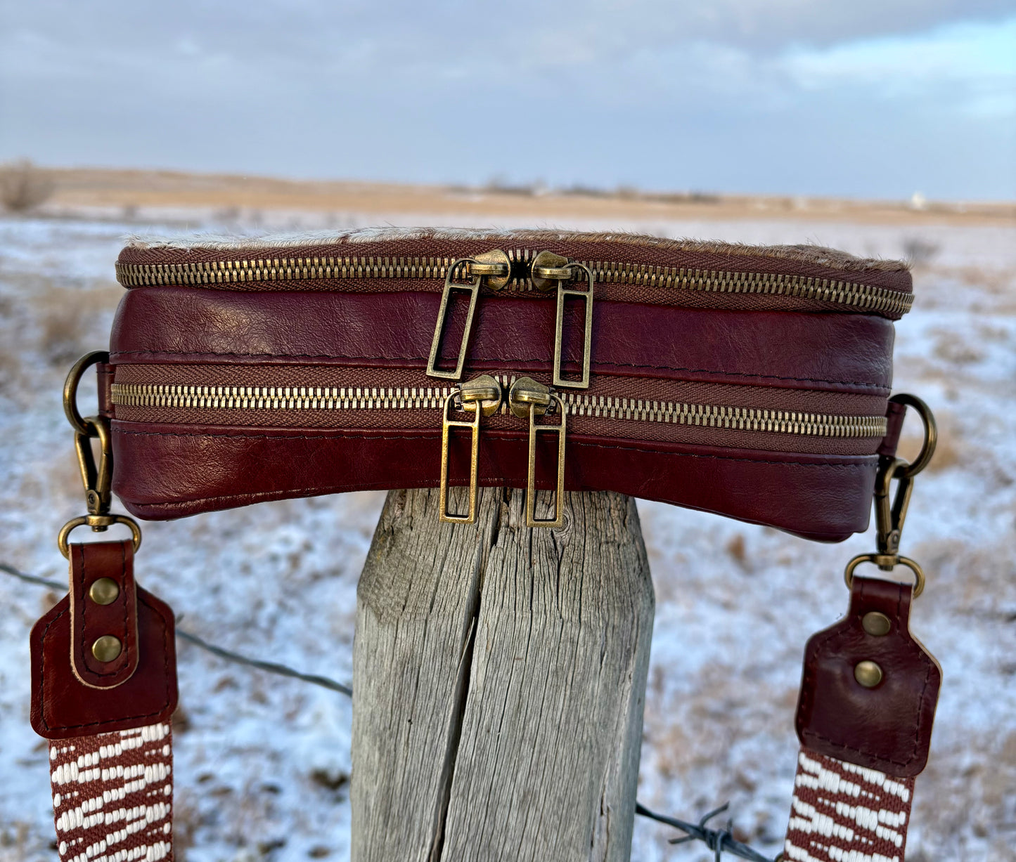 Brown Leather and Hair on Hide Crossbody Bag