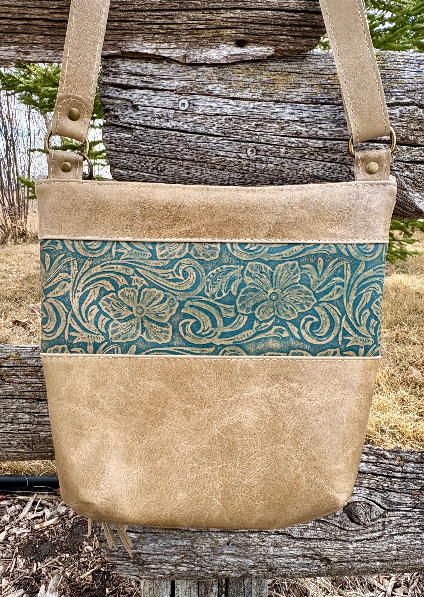 Horse Engraved Leather Crossbody Purse