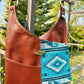 Chestnut Leather and Blue Wool Crossbody Purse