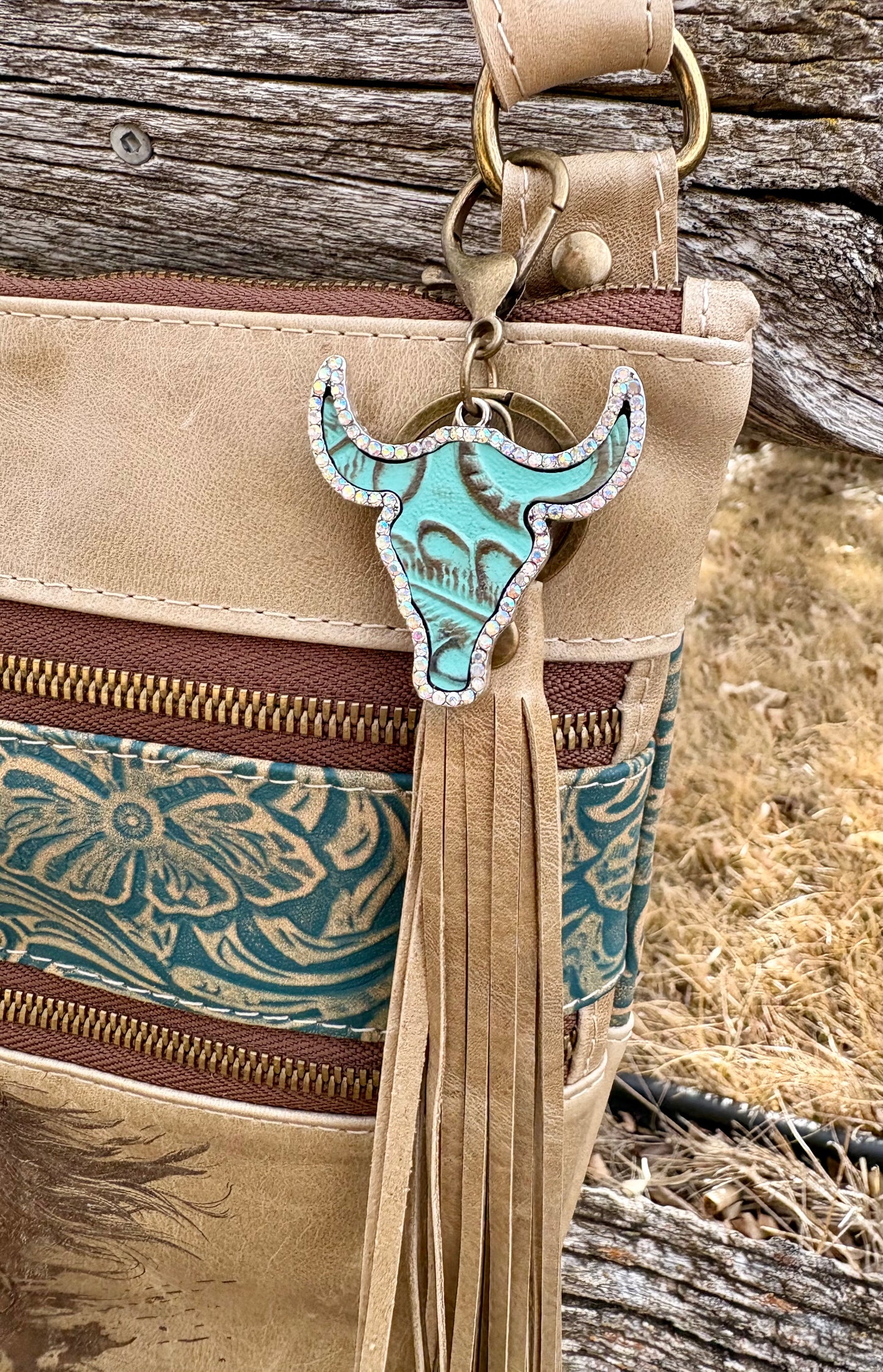Horse Engraved Leather Crossbody Purse
