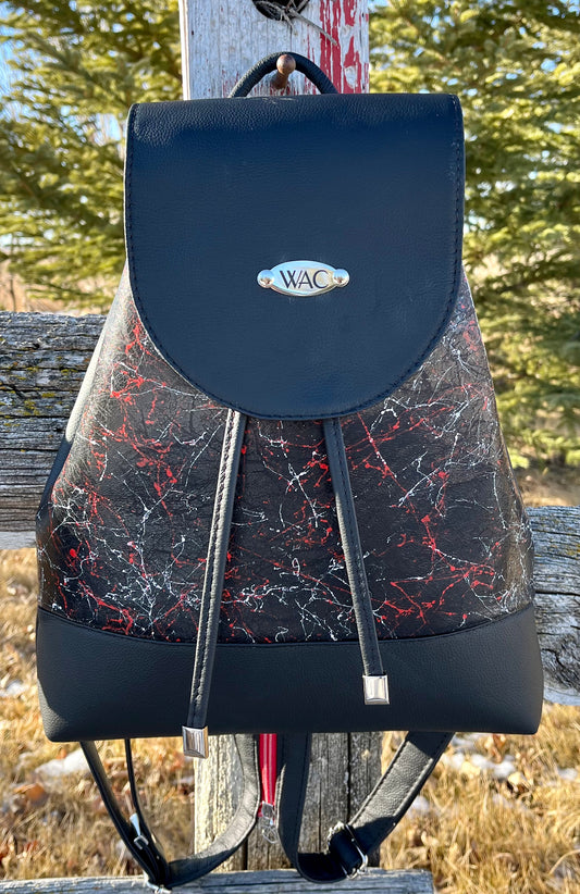 Splatter Ink and Black Leather Convertible Sling/Backpack