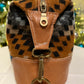 Cognac Leather and Wool Handbag