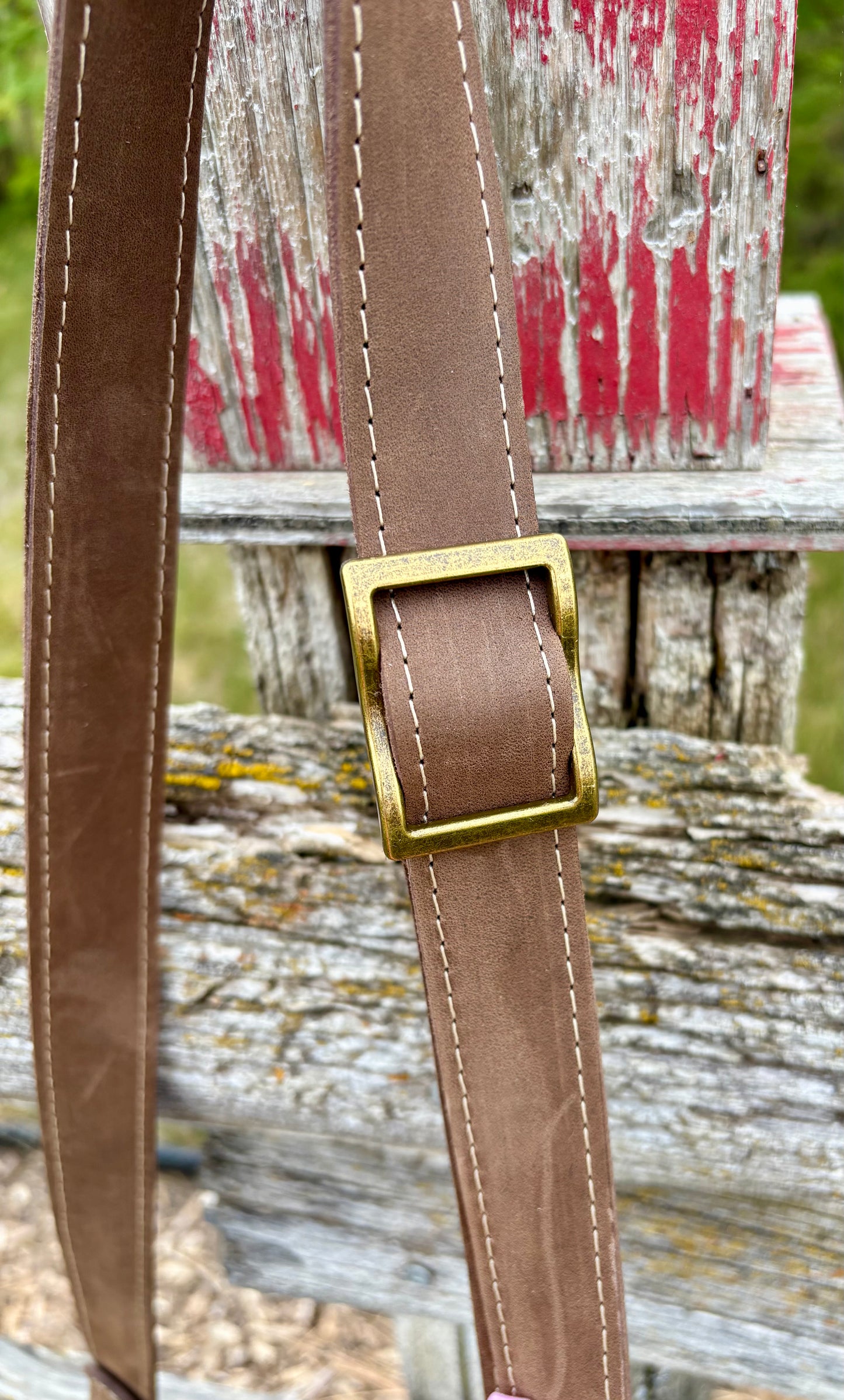 Distressed Brown Leather and Wool Crossbody Purse