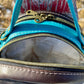 Teal and Brown Leather and Wool Handbag