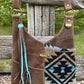 Distressed Brown Leather and Wool Crossbody Purse