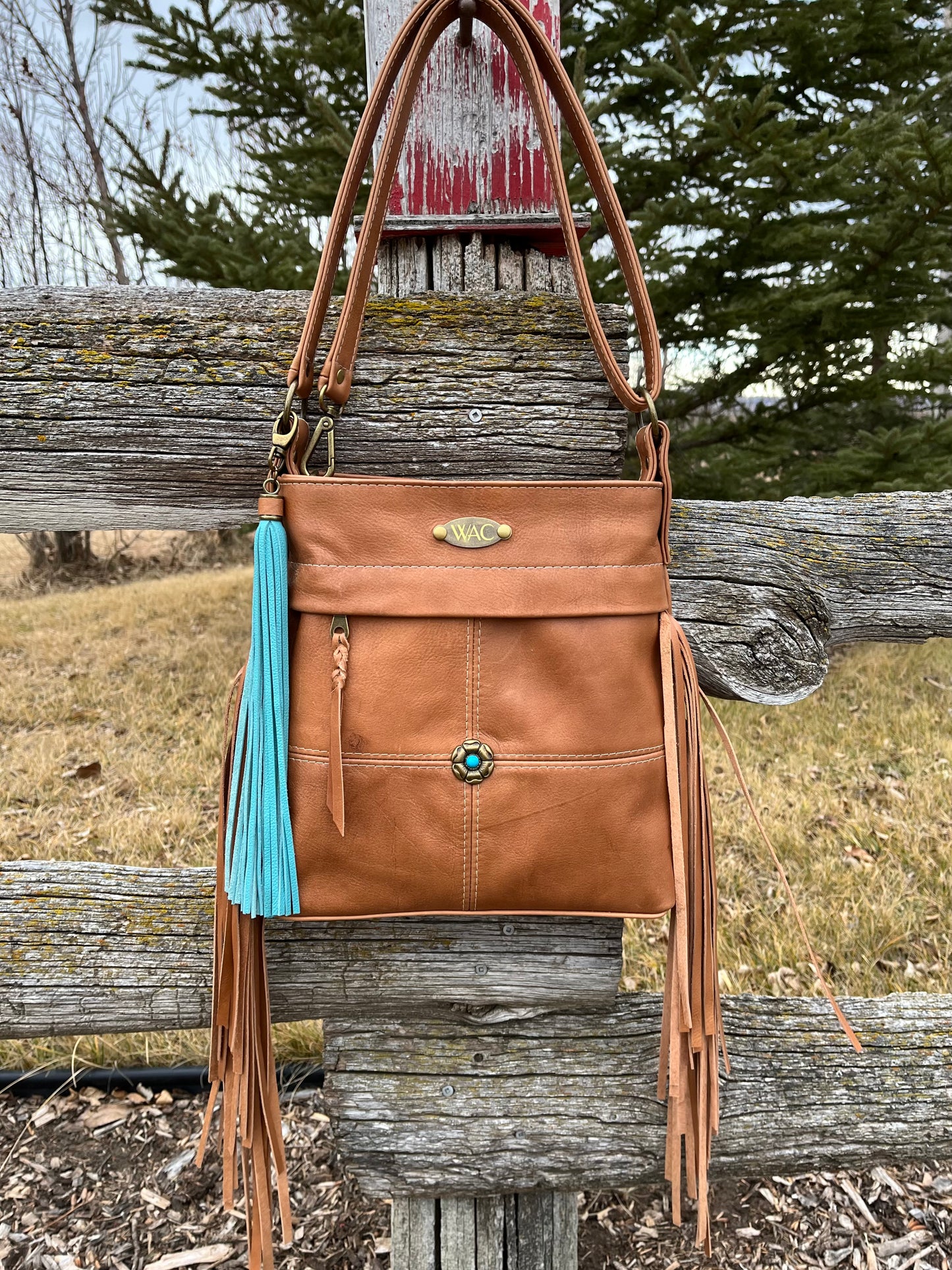 Fringe Cognac Leather Crossbody Purse