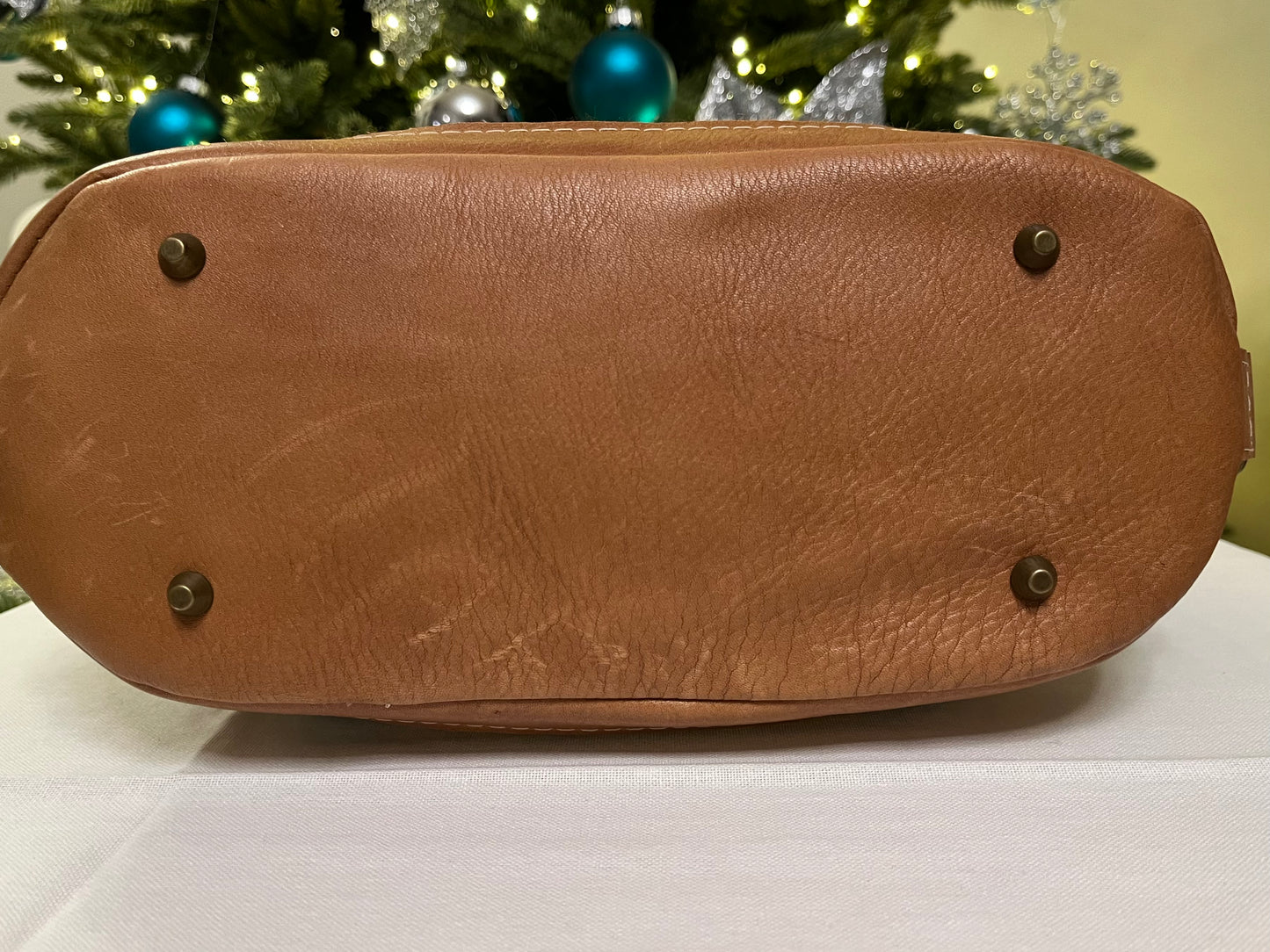 Cognac Leather and Wool Handbag