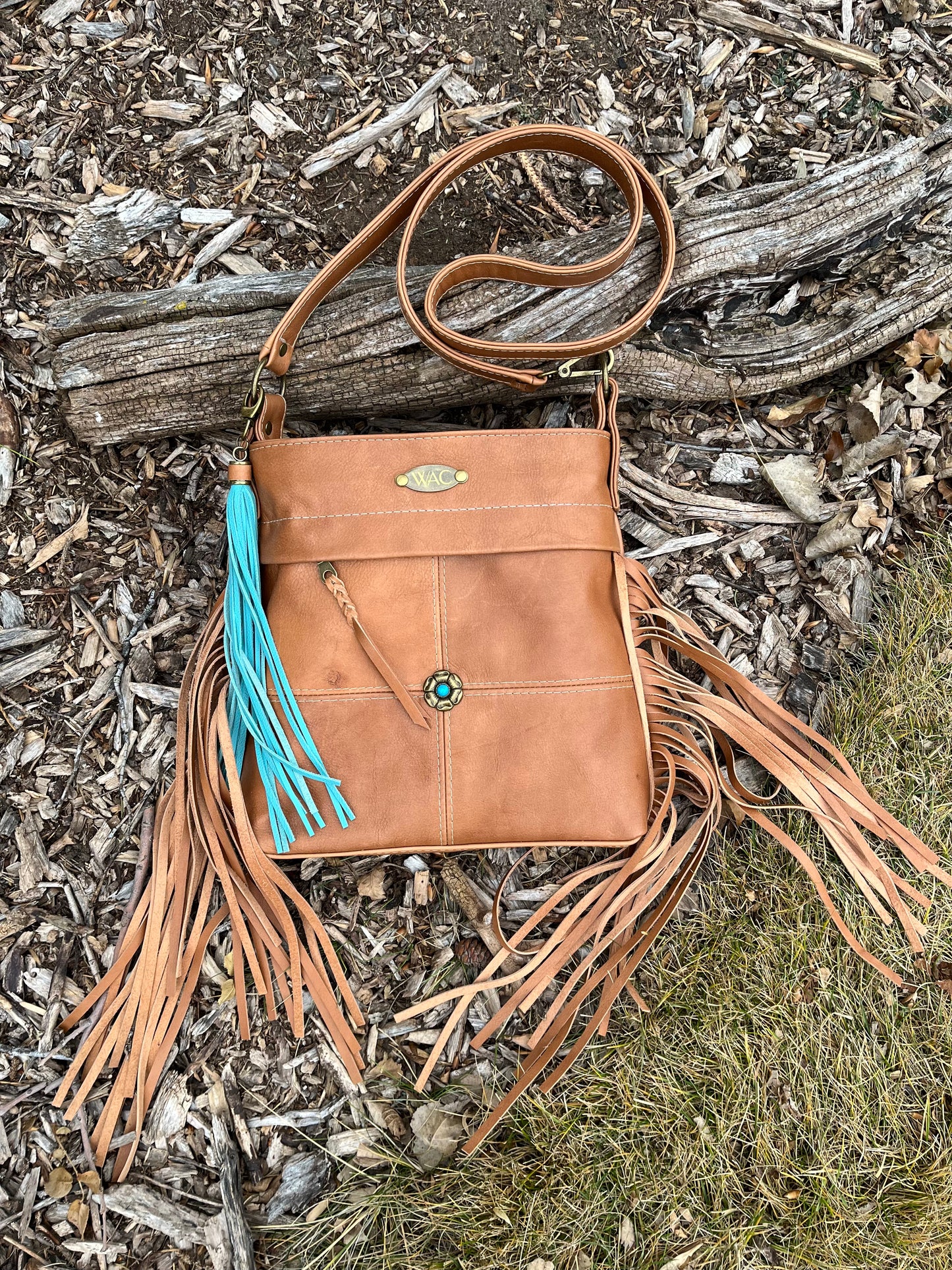 Fringe Cognac Leather Crossbody Purse