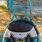 Teal and Brown Leather and Wool Handbag