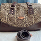 Chocolate Floral Embossed Barrel Bag