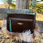 Mongolian Sheepskin Teal Embossed Leather Crossbody Purse