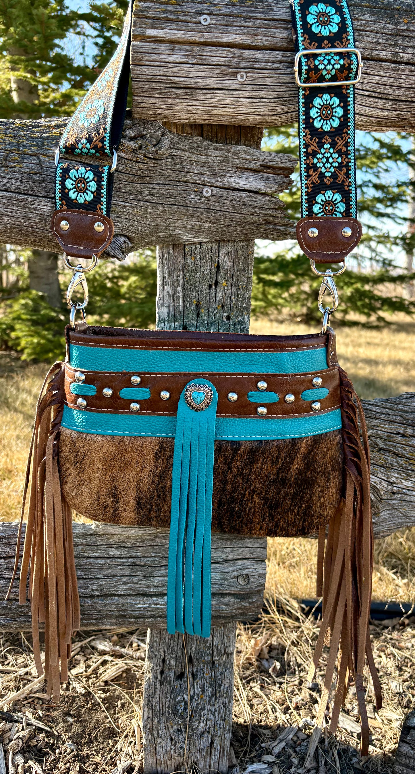 Brindle Hair on Hide Fringe Crossbody Purse