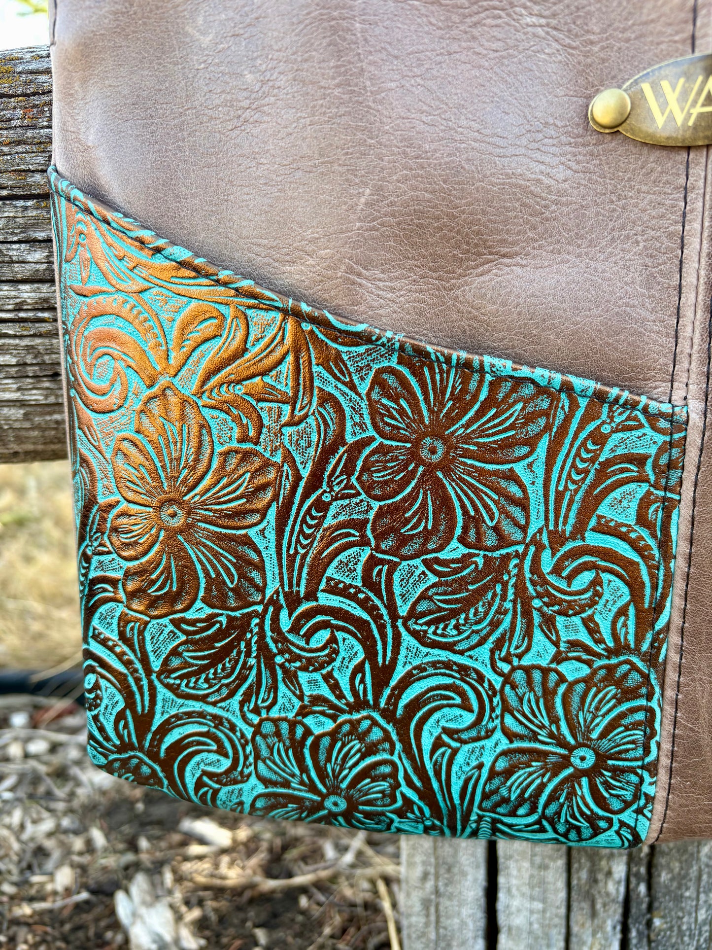 Floral Teal Horse Leather Crossbody